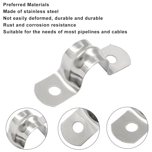 Image of Hitefu Stainless Steel Rigid Pipe Strap, M12 1 /2 inch, 50PCS | Two Hole Strap, U Bracket Pipe Clamps, Heavy Duty, For Conduit and Cables