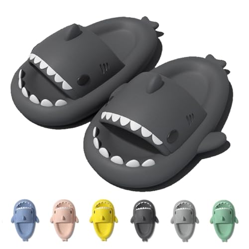 IDEINER Hai Hausschuhe für Damen Herren Cloud Shark Slides Slippers Weich Rutschfest Badeschuhe Sharky Schuhe Sommer Süß Haifisch Strand Sandalen Open Toe Sharkie Pantoletten Schwarz Gr. EU 36/37