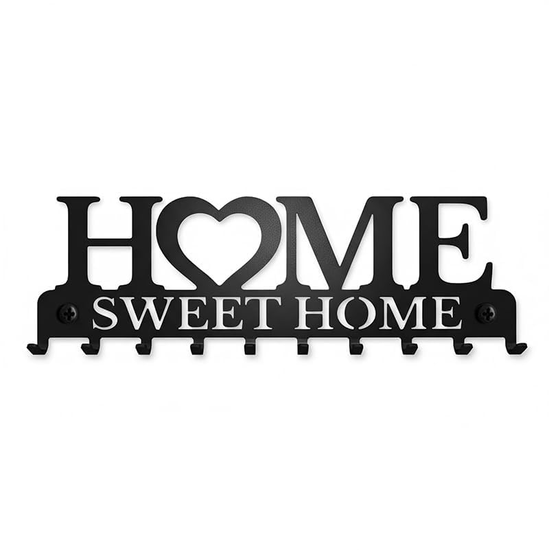 Key Holder for Wall, 10 Hooks Wall Mounted Key Rack, Metal Key Hooks for Wall Entryway, Decorative “Sweet Home” Key Hanger Organiser with Screws, Heavy Duty Iron Key Holder Rack for Hallway Kitchen Of