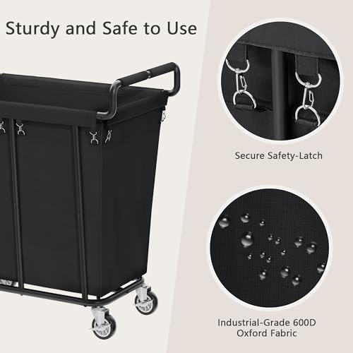Image of Gewudraw Medium Laundry Hamper with Wheels, 250L, Black