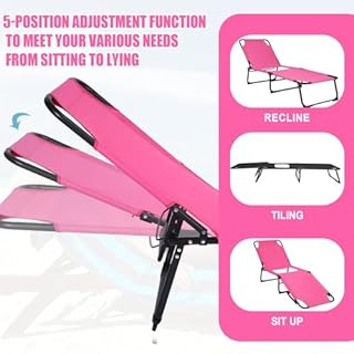 CroBlissful Fodlable BBL Chair with Hole, Adjustable 5-Position Lawn Chair for BBL Chaise Lounge After Surgery Recovery Bed for Patio Garden Poolside Outdoor Yard Beach (Pink)