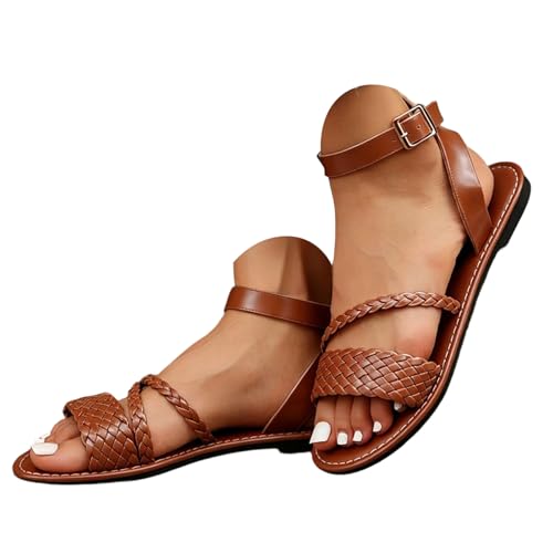 Genérico Zapatos De Fiesta Para Bodas Sandalias para mujer, zapatos de playa 𝐦𝐨da con punta abierta, sandalias elegantes y cómodas, verano antideslizantes caminar y Tacon Dorada (Brown, 39)