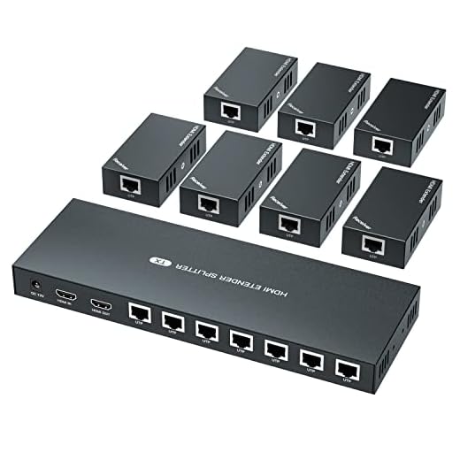 HDMI Extender Splitter 1x7 1080P@60Hz Over Cat 5E/6/7 Ethernet Cable 50m (164ft) Support HDMI loopout EDID Copy POC Function (1 in 7 Out), Monitor