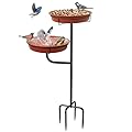 YALINKA Freestanding Birdbaths Bowl Outdoor, Standing Garden Bird Bath Bird Feeder & Bird Bath Bowl, Detachable Decoration Spa Birdfeeder for Garden Patio Yard Lawn, 4 Spiky Metal Stake (Brown)