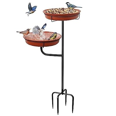 YALINKA Freestanding Birdbaths Bowl Outdoor, Standing Garden Bird Bath Bird Feeder & Bird Bath Bowl, Detachable Decoration Spa Birdfeeder for Garden Patio Yard Lawn, 4 Spiky Metal Stake (Brown)