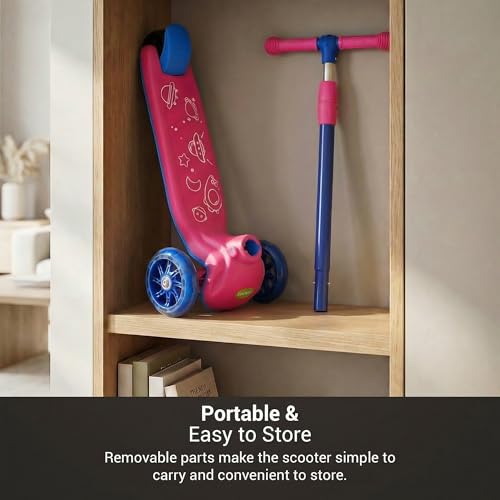 Image of Baybee Rydon Kids Scooter with 3 Height Adjustments | Portable Kick Scooter with PU LED Lights & Rear Brake | 3 Wheel Skating Scooter | Runner Scooter for Kids 2 to 10 Years Boys Girls (Pink)