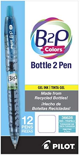 PILOT B2P Colors - Bottle to Pen Refillable & Retractable Rolling Ball Gel Pen Made From Recycled Bottles, Fine Point, Turquoise G2 Ink/Barrel, 12-Pack (36628)
