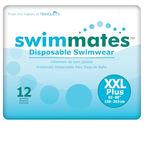 Swimmates Disposable Adult Swim Diapers Pull-Up Under Swimwear with Tear-Away Side Seams Unisex 2XL (62-80 Waist) 12 Count Bag