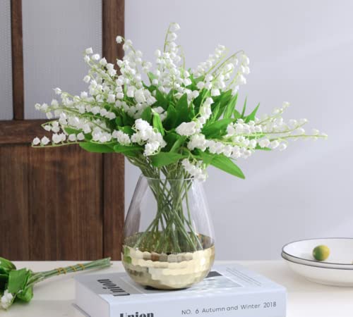 NatureMan Lot de 18 fleurs artificielles de muguet de fleurs artificielles blanches pour mariage, fête prénatale, fête, jardin, intérieur et extérieur