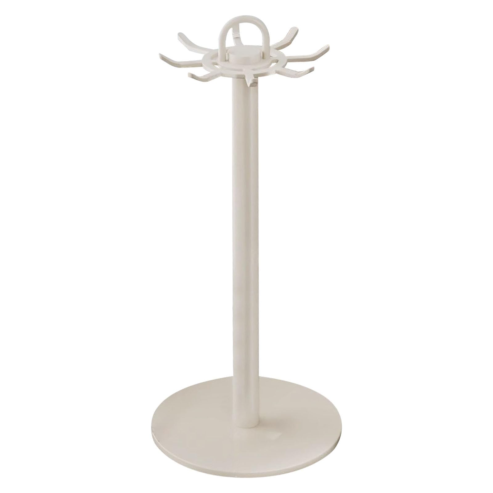 Rotating Kitchen Utensil Holder, Stainless Steel Storage Rack with 8 Hooks, 360-Degree Spinning Countertop Organizer, 17.32x5.51 Inch, Black, White (White)