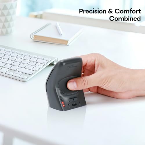 DXT Vertical Ergonomic Wireless Mouse, Bluetooth & 2.4G 2in1, Rechargeable, Grey - 3