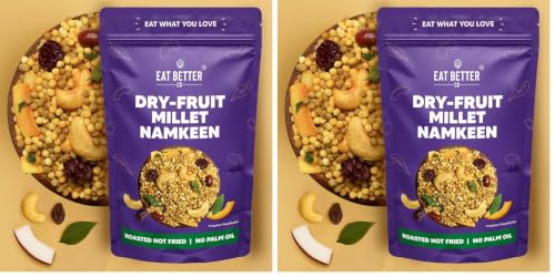 Image of Eat Better Co Dry-Fruit Millet Namkeen - Roasted, Not Fried | Healthy Snack with Cashews, Cranberries, Coconut & Millets | No Palm Oil - 100g (Pack of 2)