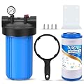 PUREPLUS 1-Stage Whole House Water Filter, with Iron Manganese Reducing Water Filter, 10"x4.5" Cartridge Universal Housing, Pre-Filtration System for Well Water, 1" NPT Port, Pressure Release