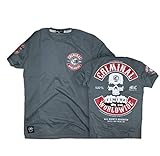 Gerippter Rundhalsausschnitt Mafia and Crime Criminal Worldwide T-Shirt MC Shirt Patch 182 (Grau/Rot/Weiß/Weiß, M)