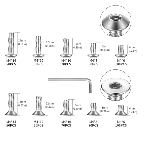 720 Pcs M4 Metric Hex Socket Head Cap Screws Bolts Set, Including 360 Pcs Countersunk Pan Head Screws - Image 2