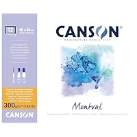 Canson Montval – Blocco per acquerello, guazzo, acrilico, collato 4 lati 40 x 50 cm, 12 fogli, 300 g/m2 grana fine, bianco