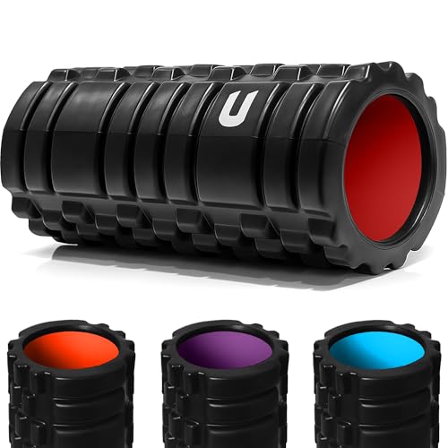 unycos - Rodillo para Masajes Musculares【33x14 cm】Resiste 150 kg | Cilindro de Espuma Dura para Fitness, Terapia con Foam Roller | Automasaje para Recuperación y Flexibilidad (Negro/Rojo)