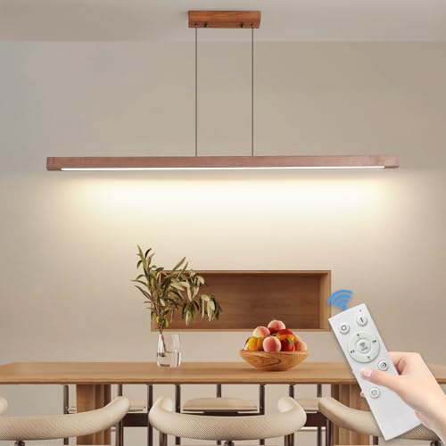 Mikeru 80cm Noyer Luminaire Plafonnier, Plafonnier Suspendu Intensité Variable 10% à 100% Télécommande Bois 3000k/4500k/6500k Luminaires Modernes Pour...