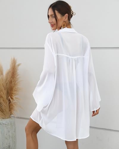 Bsubseach DY85927-CA Chiffon Bathing Suit Cover Ups For Women Sheer Swimsuit Coverup Long Sleeve Beachwear White thumb #6