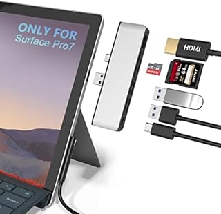 Surface Pro 7 USB C Hub, 6-in-2 Aluminum Surface Pro 2019 Dock with 4K HDMI Adapter+ USB C Audio & Data Transfer Port +2 USB 3.0+SD/TF Card Reader, Converter Combo Adaptor for Microsoft Surface Pro 7
