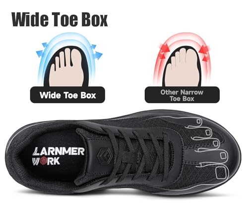Image of LARNMERN Steel Toe Shoes Men Barefoot Safety Sneakers Walking Skate Non Slip Work Training Shoe 51654(8 Men, All Black)