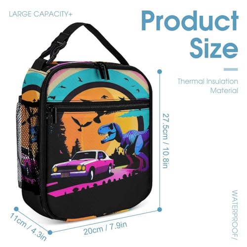 Bookbag Set Daypack with Lunch Box Makeup Bags Shoulder Bags with Lunch Bag Cosmetic Bag Colorful Dinosaurs Cool Full Moon World (3) Backpack Set4