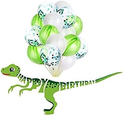 Dinosaur Happy Birthday Banner Dinosaur Party Supplies favors Decorations and 15 pack of Green balloons