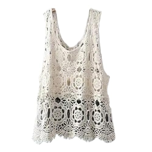 LIXINGHEITANG Women Spring Crochet Camisole Bohemian Out Collar Knitted Vest Casual Loose Sleeveless Top