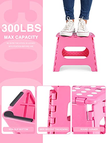 Image of Dyforce Kids Step Stool 11 Inch, 300lbs Folding Step Stool for Adults | Toddler Step stool Pink,Anti-slip Heavy Duty with Carry Handle, Lightweight Foldable Stool for Bathroom Kitchen Bedroom