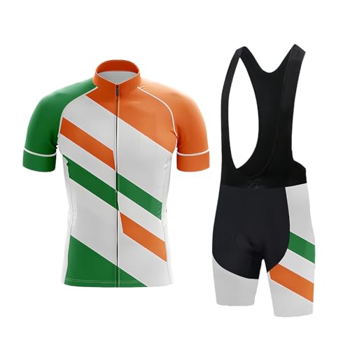 DBHDG Abbigliamento Ciclismo Set Manica Corta Tuta Ciclismo Uomo a 19D Gel Pad Pantaloncini da Ciclismo Completo Ciclismo Estivo Asciugatura Rapida (Arancione-1,L)