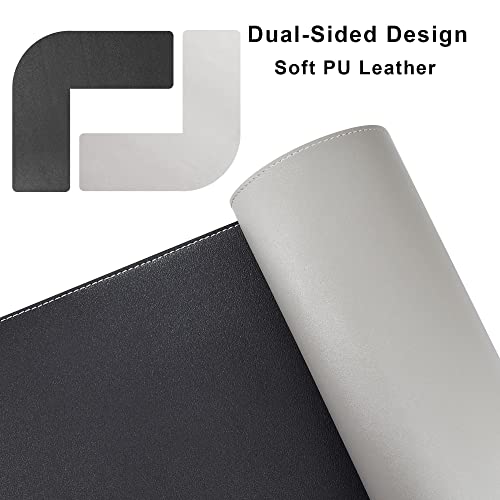 Image of Chihein 53.2 inch x 65 inch x 19.7 inch L Shaped Leather Desk Mat - Big Gaming Corner Desk Pad, Non-Slip Waterproof Surface, Easy to Clean, Perfect for Office, Home (Gray /White)