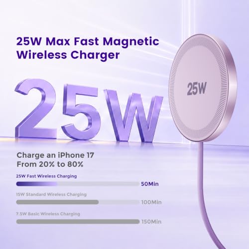 Image of MagSafe 25W Wireless Charger for Apple Magnetic Fast Charging Pad | Compatible for iPhone 17 17e 16 16e 15 14 13 12 Pro Max - AirPods-Slim Portable for Travel Bedside - 2 Pack, Light Violet