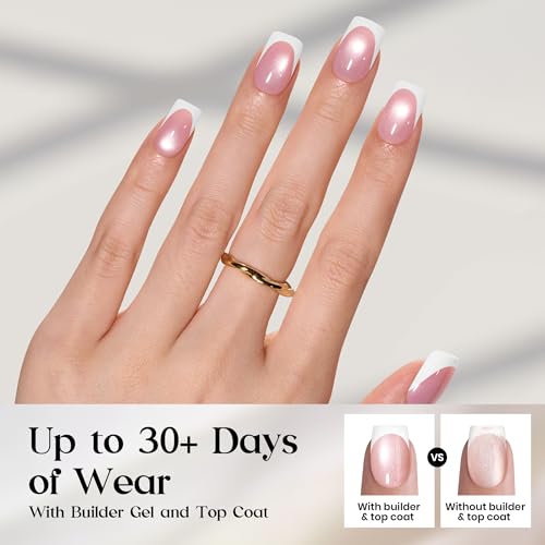 Image of Beetles Short French Tip Press On Nails, 160PCS Cat Eye Pink Squoval