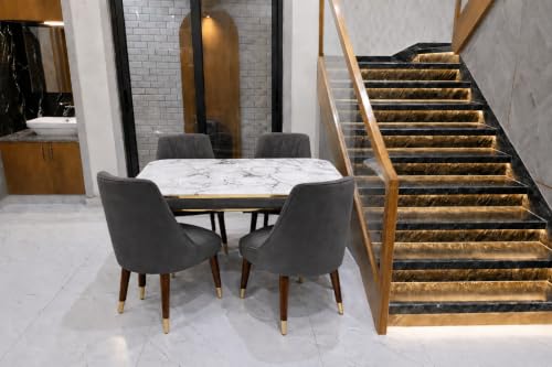 Image of WOODEN SPACE 4 Seater Wooden Dining Table Set | Urban Marble Top Dining Table with Chairs for Dining Room & Kitchen (Modern Frontline Dark Grey) (54 x 36 x 30 inch)