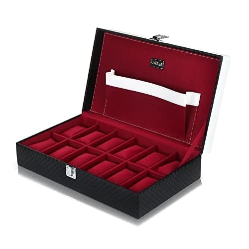 ALAWO Watch Case Organizer Box with 12 slots of watches with 1 Pocket inside in Black PU Leather and Cherry colour (B0CW5ZFWVK) Amazon Price History, Amazon Price Tracker