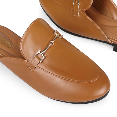 Mules for Women Flats Round Toe Womens Mules Buckle Slip on Slides Backless Loafer Shoes - Image 4
