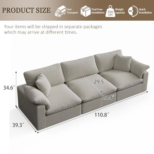 Image of L-Shaped Modular Cloud Sectional Sofa, 2-Seater with Chaise,Modern Down Filled Detachable Couch for Living Room, Office & Small Apartment,Light Beige