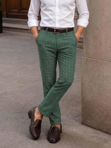 Image of The Indian Garage Co Men Slim Fit Checked Mid-Rise Stretchable Chinos