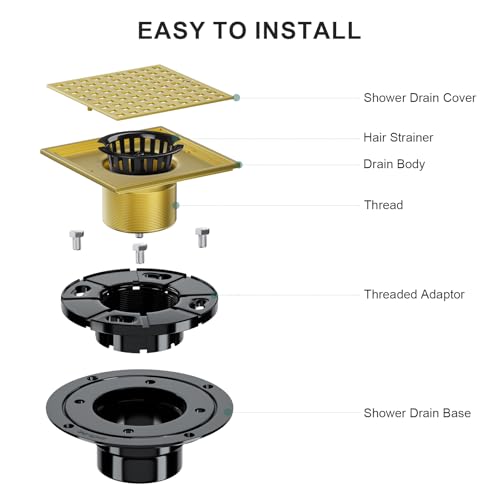 Image of 4-1 /4 Inch Shower Drain, Square Shower Floor Drain Kit with ABS Flange