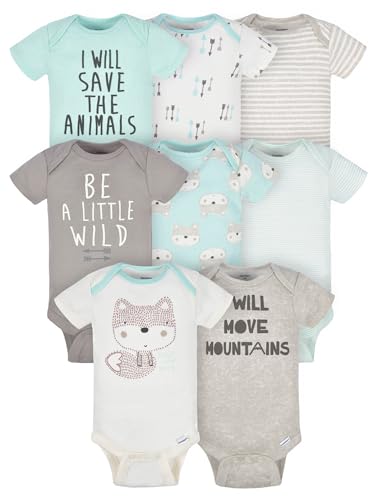 Gerber unisex baby 8-pack Short Sleeve Onesies Bodysuits and Toddler T Shirt Set, Fox, Newborn US