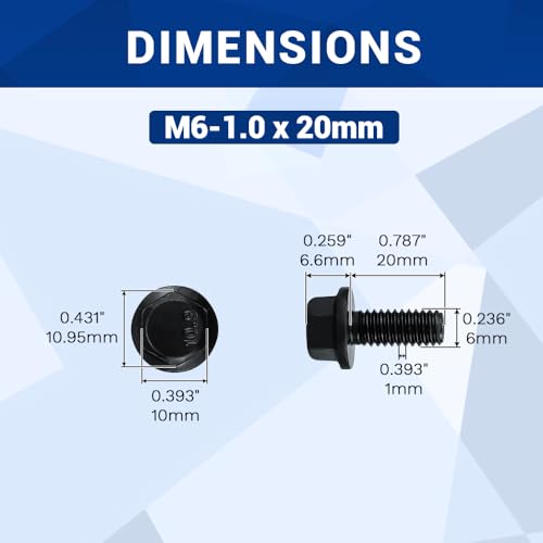 Image of 20-Sets M6-1.0 x 20mm Grade 10.9 Flange Hex Bolts + Flange Nut + Flat Washer + Lock Washer Combo Pack, Black Oxide, for Automotive & Machinery
