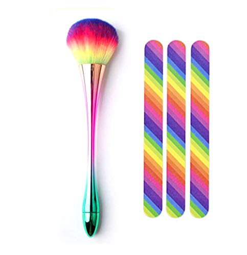 Nail Brush, Nail Dust Removal Brush, Foundation Makeup Brush, Blush Brush, Daily Makeup Brush (Long-Handled Colorful Brush + 3 Double-Sided Nail Files)