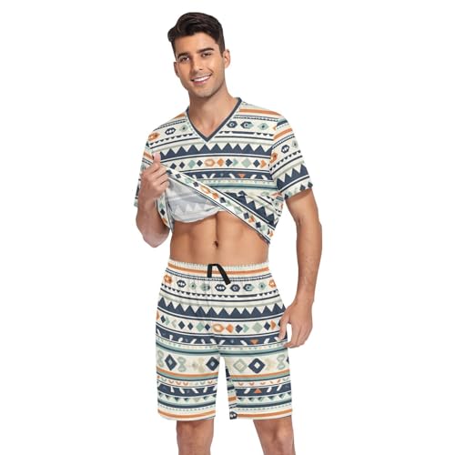 Aztec Print Men’s Pajama Sets Short Sleeve Shirt and Pants with Soft Touch Fabric3