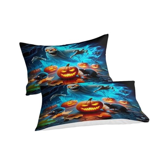 Housse de couette citrouille fantôme lit 2 personnes microfibre 3D - 3