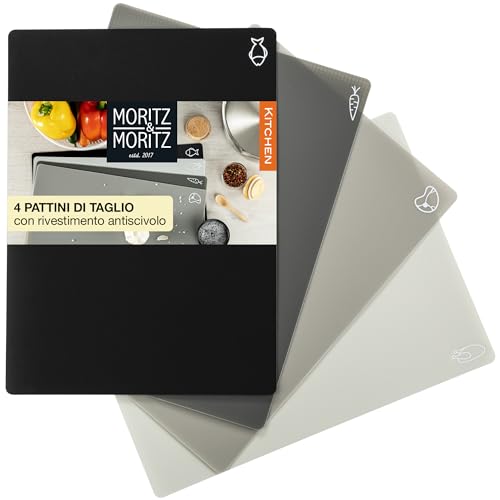Moritz & Moritz 4x Tagliere Flessibile da cucina - Tagliere Plastica Flessibile 28 x 38 cm ciascuno - Taglieri Cucina Plastica per Lavori rapidi - Tagliere Cucina - Set Tagliere da Cucina