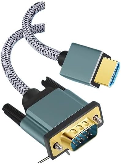HDMI to VGA Cable, Aluminum Alloy Shell, Nylon Braided Gold-Plated, Compatible with Computers, laptops, projectors(1.8m)
