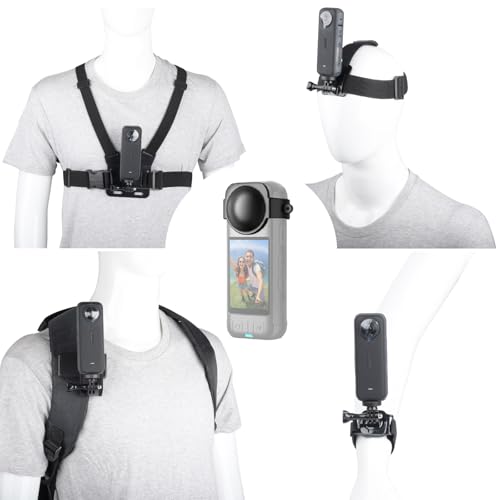 YEHOLDING 10 Pieces Action Camera Accessories Suitable for Insta360 X5/X4/X3/Ace Pro Chest Strap Head Mount Wrist Strap Quick Clip Mount and Lens cap protector Compatible with GoPro Hero Black