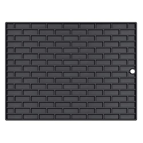 Silicone Dish Drying Mat Bligli Large Dish Drying Pad with High Ridges Counter Mat for Hot Pots and Pans Heat Resistant Dishwasher Safe BPA Free 12x16 Inches Black