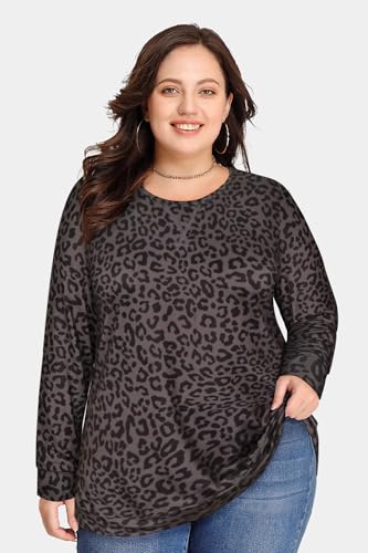Image of CARCOS Plus Size Tops for Women Color Block Flower /Striped /Camo Crew Neck Long Sleeve Tee Shirt