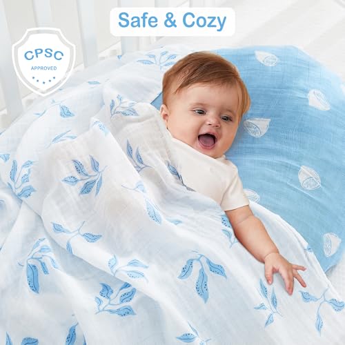 Image of Viviland Muslin Swaddle Blankets, Swaddle Wrap for Boys and Girls, Breathable and Skin-Friendly Baby Receiving Blankets, Baby Essentials, 4-Pack Lemon & Leaves, 47 x 47 inches